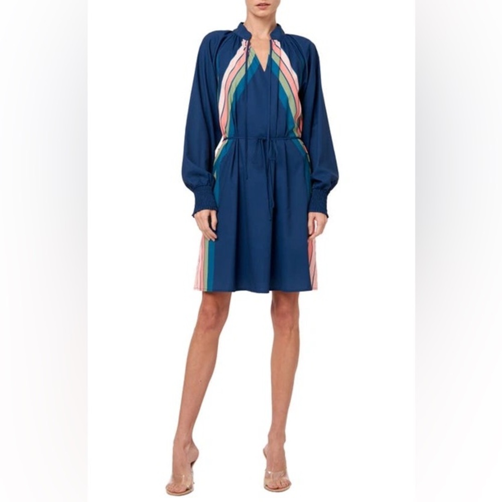 NEW Ciebon Aleina Print Long Sleeve Navy Dress MEDIUM Rainbow Knee Length